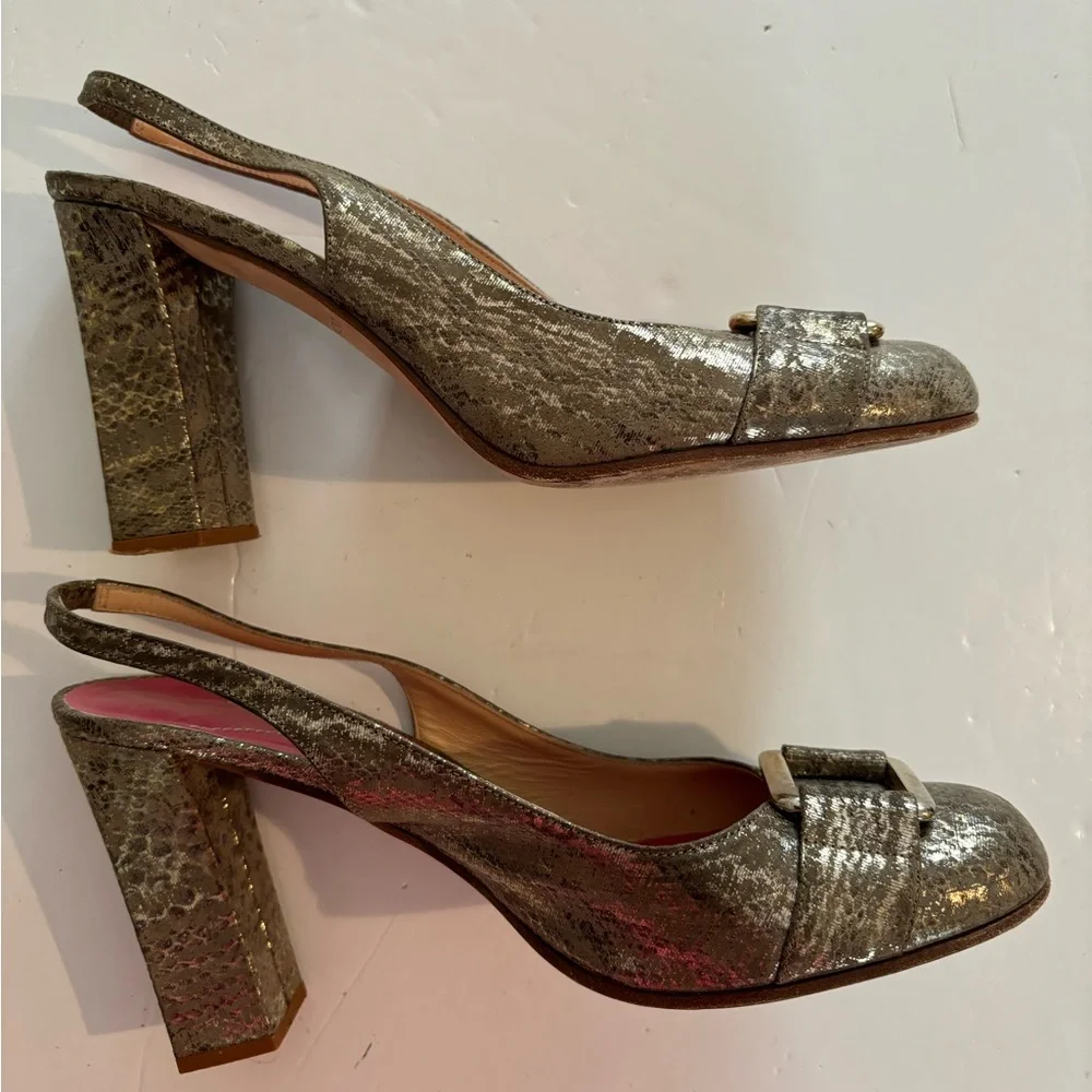 KATE SPADE Gold Metallic Sling Back Block Heels 8